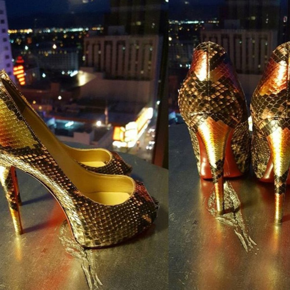 Christian Louboutin Python 120 Peep Toe Pumps - image 8